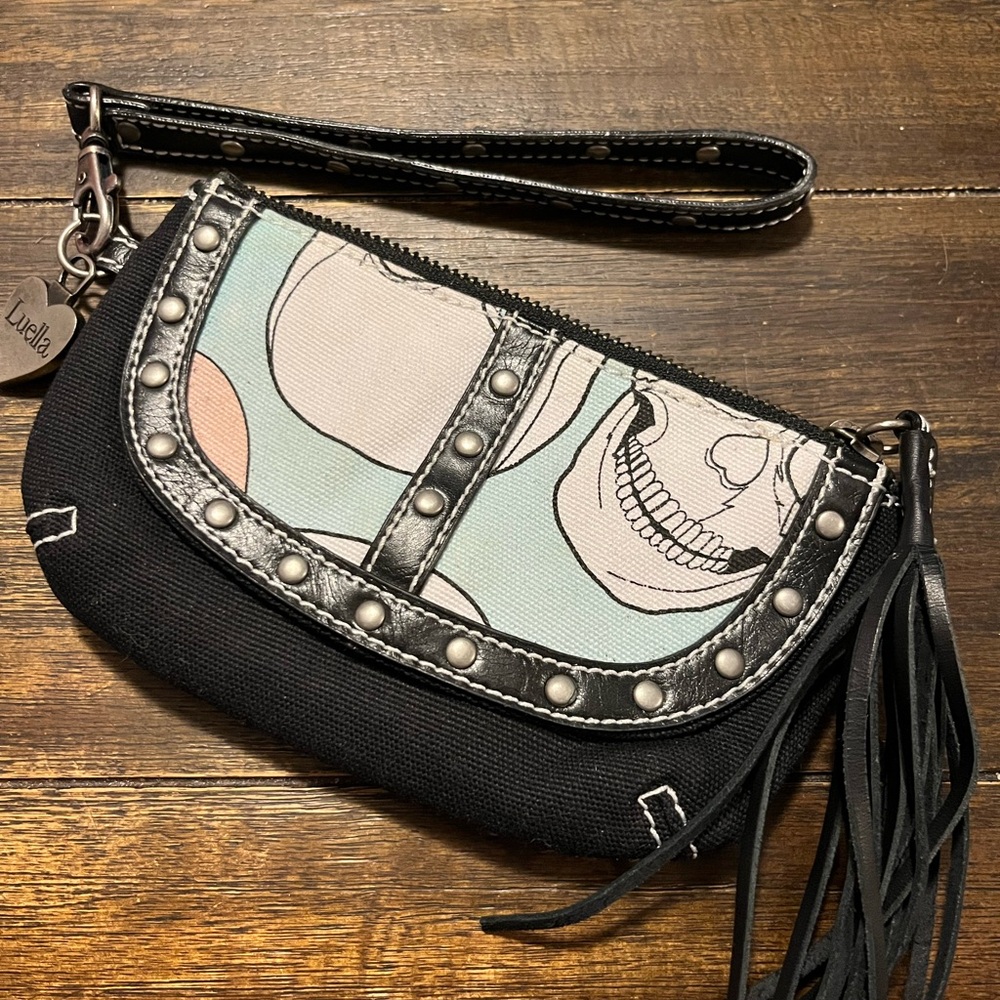 Luella Artistic Black and Pastel Wristlet
